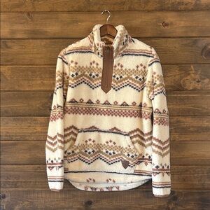 Legendary Beige and Brown Geometric Zip-Up Sweater